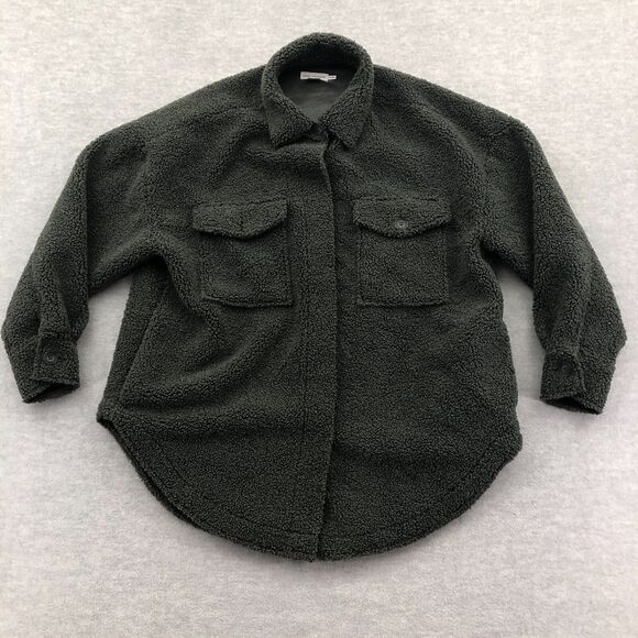 Good American Team Cardinal Oversized Sherpa Shacket Size 0 Green Hidden Button - Picture 1 of 16
